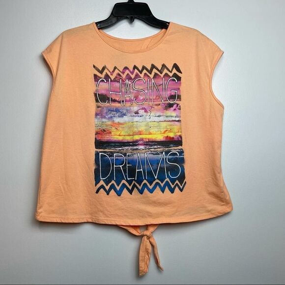 Jerry Leigh Solid Orange Chasing Dreams logo Sunset Open Back Tee Shirt size L - Picture 2 of 10